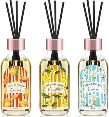 Reed diffuser set linen vanilla citrus home fragrance sticks included - Image 1 of 4