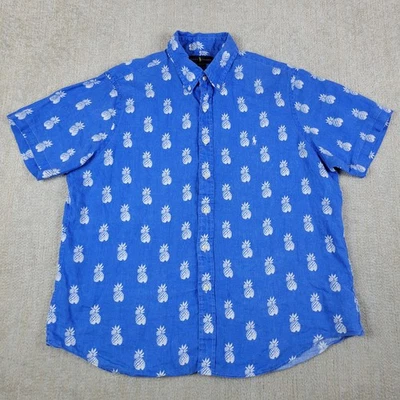 Camisa Polo Ralph Lauren de Lino para Hombres XL Azul Blanco Piña AOP Clásica Abotonada Foto 1 de 4