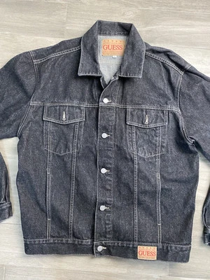 Vintage Guess Denim Trucker Jean Jacket Mens XLarge Black Workwear USA Made - Image 1 of 4
