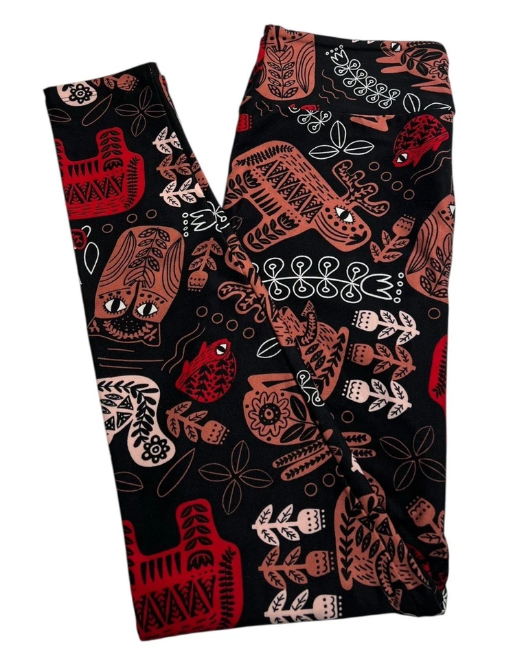 Leggings LuLaRoe OS Talla Única Difícil de Encontrar Animal NEGRO ROJO Tribal Conejo BÚHO ALCE Bosque Foto 1 de 4