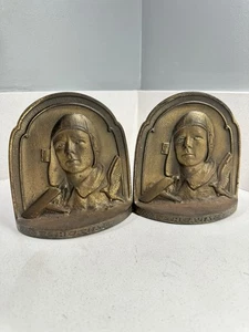 Vintage 1928 Charles Lindbergh Aviator Pilot Art Deco Cast Iron Bookends - Picture 1 of 11
