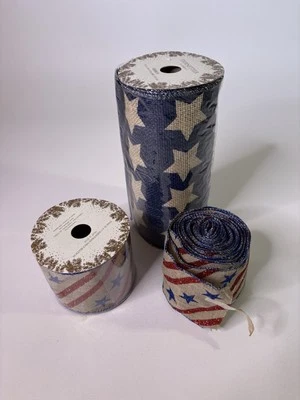 Dillards Lot of 3 Red/White/Blue Ribbon Christmas July 4 Patriotic 2 15x3 1 15x8 - Image 1 of 4