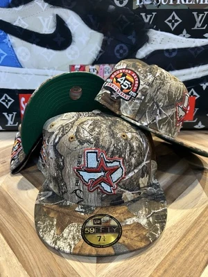 New Era Muestra Inédita Ganado Árbol Real Houston Astros Camuflaje Equipado 7 1/4 Raro Foto 1 de 4