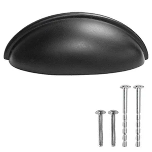 Black Kitchen Cabinet Pulls - 3 Inch Hole Center Bin Cup Drawer Handles - 10 PK - Picture 1 of 8