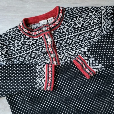 VTG LL Bean Sweater Women's M 100% Merino Wool Nordic Fair Isle Birdseye Henley - Image 1 of 4
