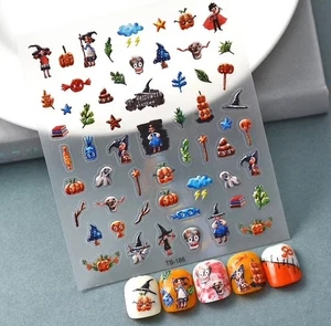 Nail Art Stickers   5D EMBOSSED HALLOWEEN WITCHES PUMPKINS ETC TS-186 - Picture 1 of 1