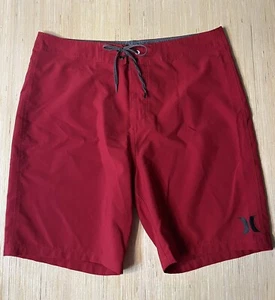 Hurley Board Shorts 33 Red Swim Trunks Logo Beach 10.5" No Liner Mens - Picture 1 of 9