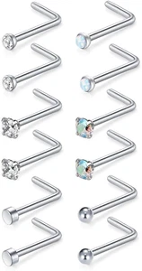 MODRSA Nose Studs 18G & 20G - L-Shaped Surgical Stainless Steel Diamond Studs - Picture 1 of 12