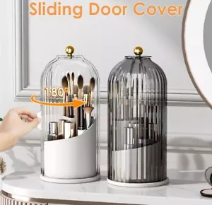 360° Rotating Makeup Brush Holder Storage Box Desktop Cosmetic Organizer w/ Lid - Picture 1 of 6