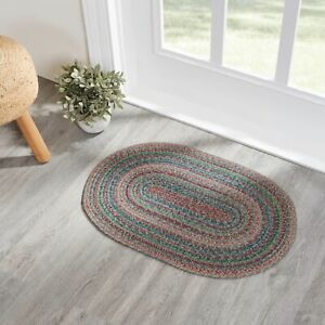 VHC Multi Variegated Country Cottage Oval Braided Jute/Cotton Rug W/Pad