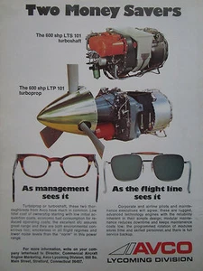 11/1972 PUB AVCO LYCOMING LTS 101 TURBOSHAFT LTP 101 TURBOPROP ORIGINAL AD - Picture 1 of 1