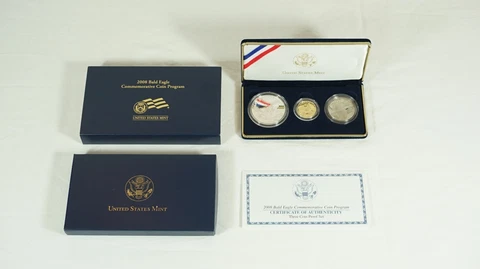 2008 Bald Eagle 3-Coin Proof Commemorative Set w/ COA & Box Cover