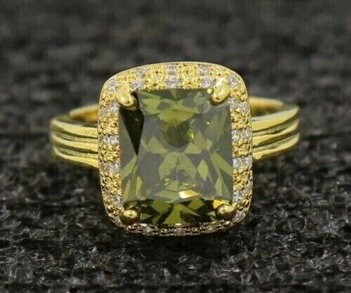2CT Emerald Cut Lab Created Peridot Diamond Women's Ring 14K Yellow Gold Finish - Image 1 of 4