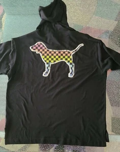Victorias Secret PINK RARE Sequenced Dog Long Sleeve Black t Shirt Hoodie S NWT - Picture 1 of 5