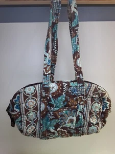 Vera Bradley Retired Java Blue Shoulder Bag~ Double Handles~ Lots Of Pockets - Picture 1 of 4