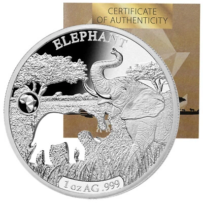 DJIBOUTI 250 Francs 2018 1oz Silver Shapes of Africa Elephant 50mm Animal Cutout - Image 1 of 4