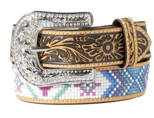 Angel Ranch Western Girls Belt Youth Leather Beaded Cactus Floral D130003197 - Picture 1 of 2