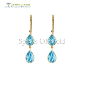 14kt Gelbgold 5,93 ct Blautopas Ohr Draht Ohrringe Partykleidung Damenschmuck - Bild 1 von 4