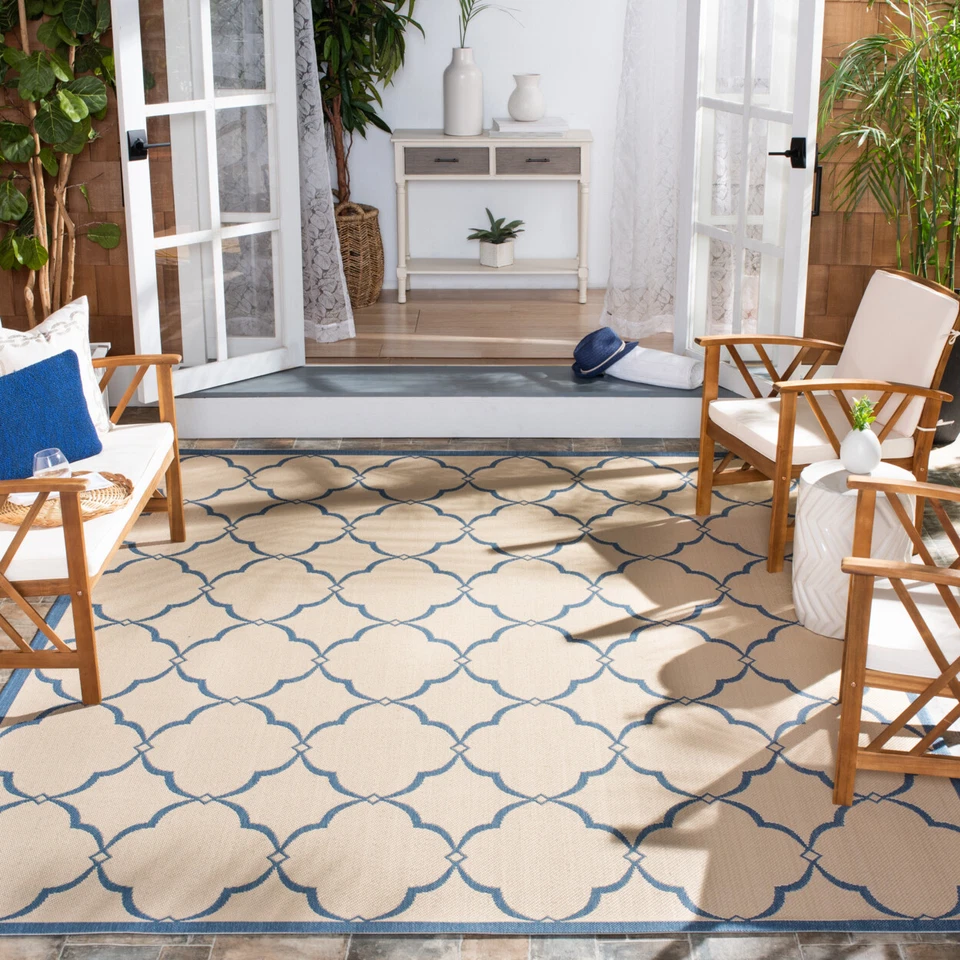 SAFAVIEH Indoor Outdoor BHS125N Beach House Cream / Blue Rug - Image 1 of 4
