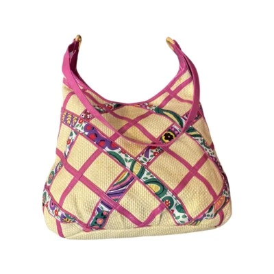 Bolso de Hombro VERA BRADLEY Viva la Vera Paja Natural y Rosa Caliente Patente Hobo Usado en Excelente Condición! Foto 1 de 4