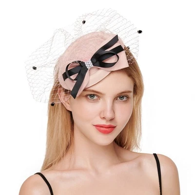 Sombrero Fascinador Para Mujer Clip de Pelo Pluma Flor Pastillero Sombrero con Velo Diadema Foto 1 de 2