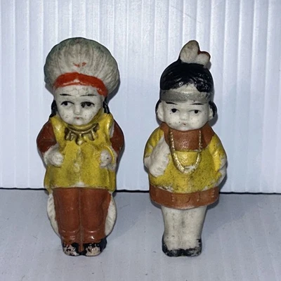 Raro Par De Muñecas Bisque Indias De Colección Frozen Niño Y Niña Figura Hecho En Japón Foto 1 de 4