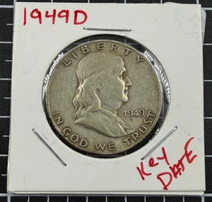 1949-D Silver Benjamin Franklin Half Dollar Coin - 90% Silver - Picture 1 of 2