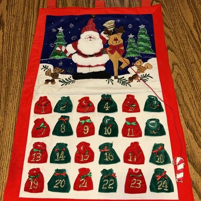 Christmas  Advent Velvet Calendar Santa Claus With Little Gift Bags - Image 1 of 4