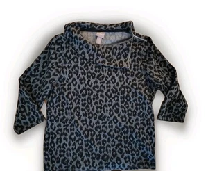 Chicos Größe 2 12-14 schwarz Leopardenmuster Boot Pullover Oberteil Reißverschluss Ausschnitt - Bild 1 von 3
