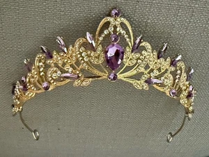 Crystal Purple Gold Tiara Women Rhinestone Wedding Cosplay Prom Princess Crowns - Picture 1 of 16