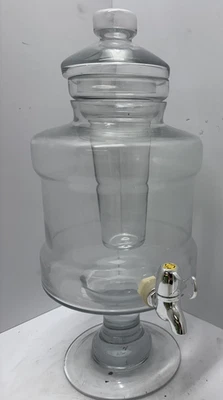 Прозрачный стеклянный диспенсер для напитков на пьедестале с крышкой и краном — сервер для вечеринок - Изображение 1 из 2