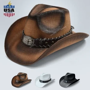 Buffalo 2 Cowgirl Hat Straw Vintage Beach Western Concert Women's Cowboy Fedora - Picture 1 of 18