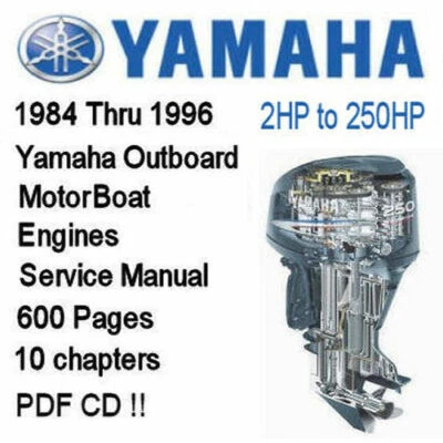 Lancha fueraborda Yamaha 1984 a 1996 2 HP a 250 HP manual de servicio PDF CD!! Foto 1 de 4