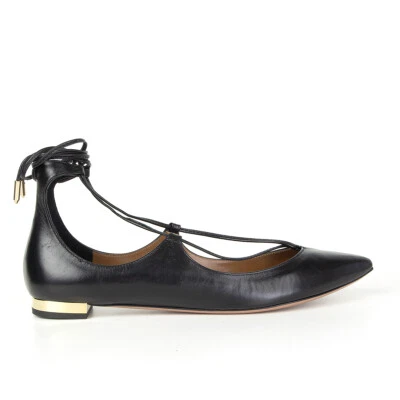 60592 Auténticos Zapatos Planos AQUAZZURA CHRISTY Cuero Negro Con Cordones 37 Foto 1 de 4