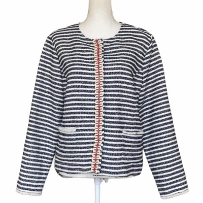 Ruby Rd Blue White Nautical Stripe Textured Blazer Jacket Women's Size 16 - Image 1 of 4