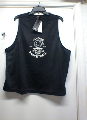 Adidas Wmn. Medium, "Hoop As One Basketball, est. 1970", Black W/ White Tank Top - Image 1 of 4