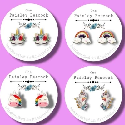 PENDIENTES ARCO IRIS Y UNICORNIOS -Un Pavo Real Paisley-CORAZONES-UNICORNIO-ARCO Foto 1 de 4