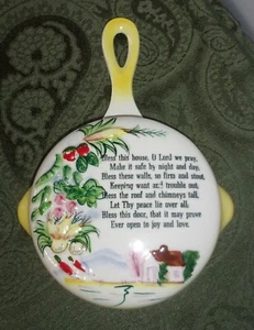 Vintage Mid Century Skillet Wall Pocket Japan Bless this House Vegies Yellow - Picture 1 of 8