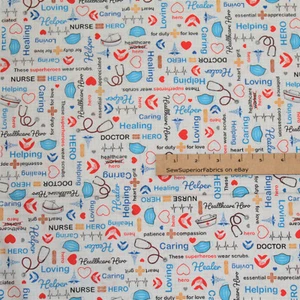 Calling All Nurses Nursing Doctor Medical Hero Cotton Fabric 1/2 Yard #52528 - Picture 1 of 3