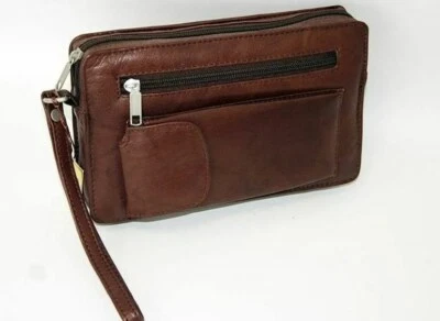 JENNIFER JONES Handgelenktasche Echt Leder mit Handyfach Gelenktasche Reise Business JJ2803b