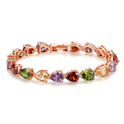 Nuevo Brazalete Mujer Piedra Natal Amatista Granate Citrino Piedra Gimática Dije Oro Rosa Foto 1 de 4