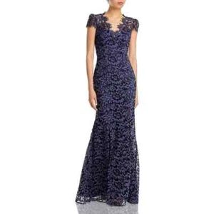 Neu mit Etikett Eliza J Spitzenkleid Kleid mit gewelltem Rand Hochzeit marineblau Größe 8 NEU - Bild 1 von 2