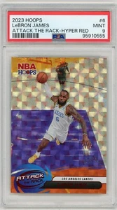 2023-24 Panini NBA Hoops - Attack the Rack LeBron James #6 Hyper Red /99 PSA9 - Picture 1 of 2