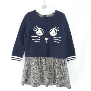 Petit Bateau Girl Dress Navy Blue Long Sleeve Cat Print Nautical 24 mths 2 Yrs - Picture 1 of 6