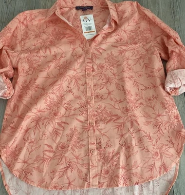 Camisa Gloria Vanderbilt Para Mujer Floral Botón Amanda Coral Aplastado Mediana Nueva con Etiquetas Foto 1 de 4