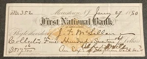 Morristown, NJ First National Bank 1880 Check Executor Account of Stephen Vail - Picture 1 of 2