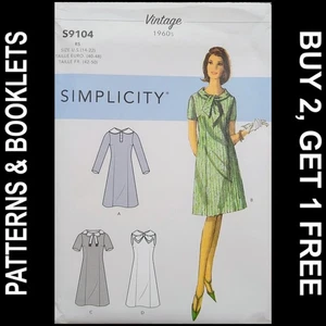 Abito vintage modello semplicità #S9104 (repro anni 60) con var. Taglie 14-22 NON TAGLIATE - Foto 1 di 7