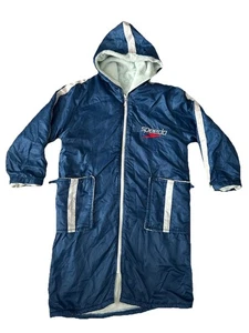 Vintage Speedo Swim Robe Parka Coat Hooded Jacket Towel Lined Blue Youth Size 6 - Picture 1 of 12