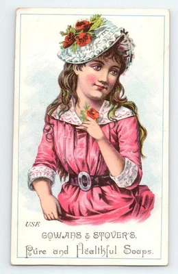 Cowans & Stover Mystic White Soap Trade Card Pretty Pink Girl Woman Steketee MI - Image 1 of 2