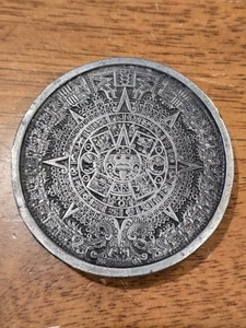 Vintage 1974 Mayan Aztec Calendar Belt Buckle By Bergamot Brass. Very Nice - Picture 1 of 6
